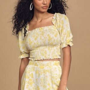 Charlie Holiday Lola Yellow Floral Smocked Blouse